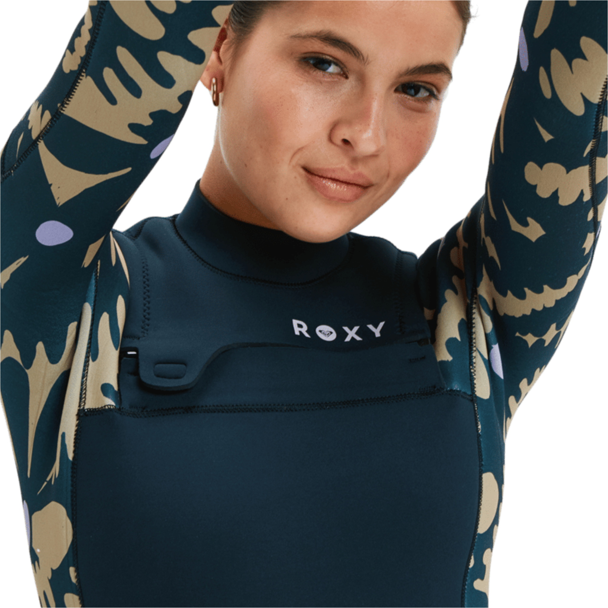 2025 Roxy Womens Swell Natural 4/3mm Chest Zip Wetsuit 26BW213509 - Black Floral